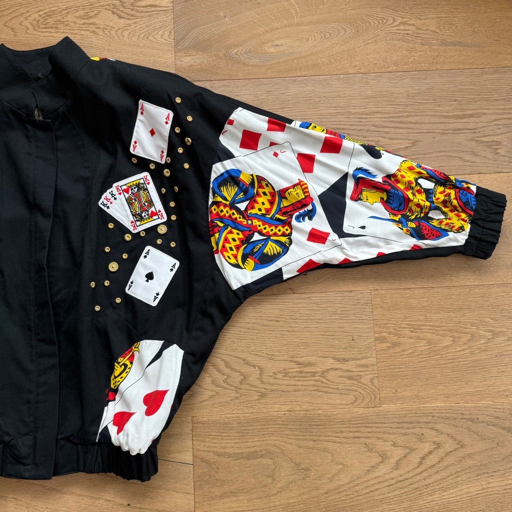 Lillie Rubin Vintage Playing Card Novelty Bomber Jacket Studded Black XS - Picture 9 of 10
